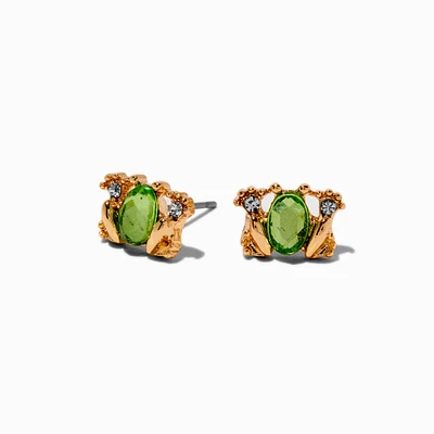 Green Crystal Frog Stud Earrings