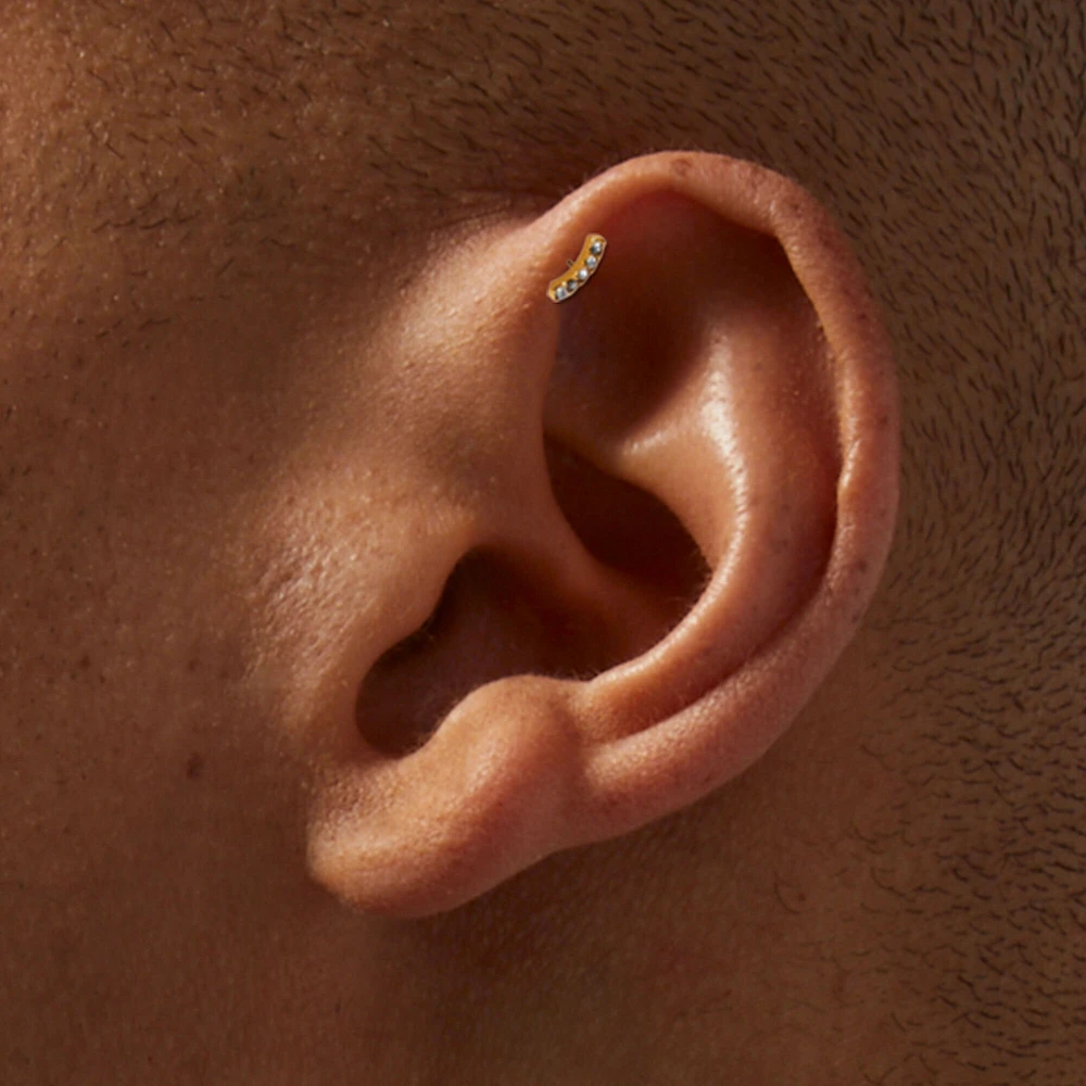 Gold-tone Titanium Crystal Curve 16G Threadless Helix Earring