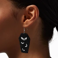 Beaded Coffin & Bats 4" Drop Earrings