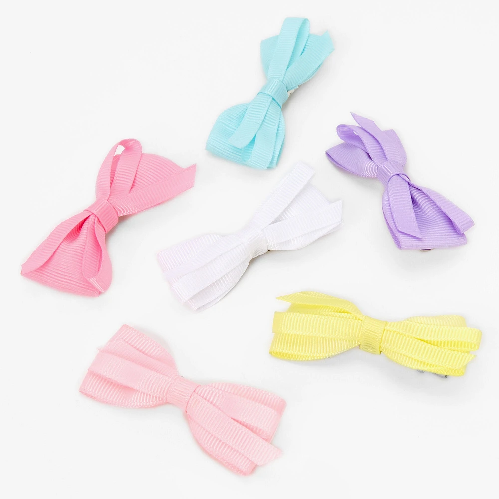 Claire's Club Preppy Pastel Hair Bow Clips - 6 Pack