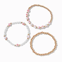 Pink Rose Beaded Stretch Bracelets - 3 Pack