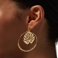 Gold-tone Monstera Leaf 2" Clip On Drop Earrings