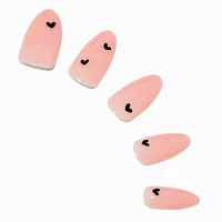 Black Heart Pink Long Almond Vegan Faux Nail Set - 24 Pack