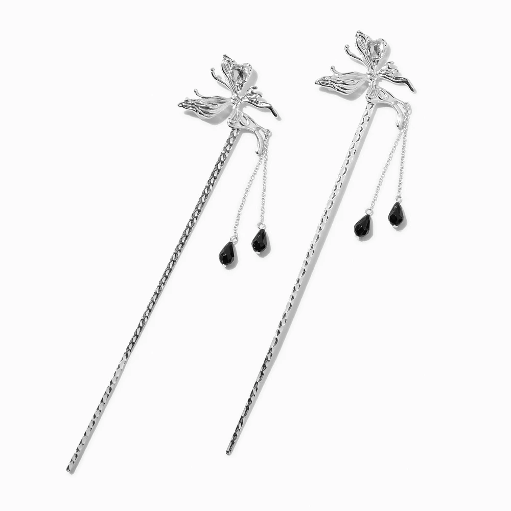 Silver-tone Butterfly Hair Sticks - 2 Pack