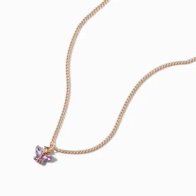 Gold-tone Butterfly Birthstone Pendant Necklace