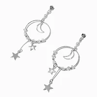 Delicate Celestial Hoop 3" Drop Earrings