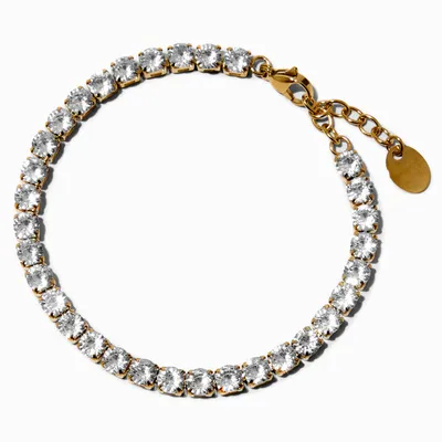 Gold-tone Stainless Steel Cubic Zirconia Tennis Bracelet
