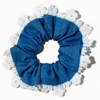 Floral Trim Denim Hair Scrunchie