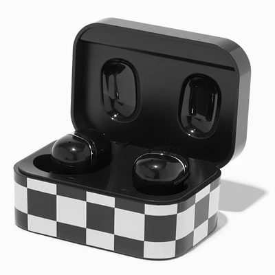 Black & White Check Wireless Earbuds in Case