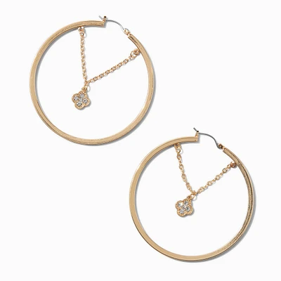 Gold-tone Crystal Clover Chain 60mm Hoop Earrings