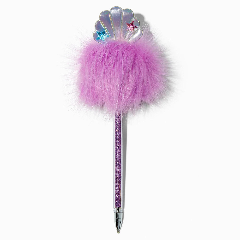 Iridescent Shell Pink Pom Pom Pen