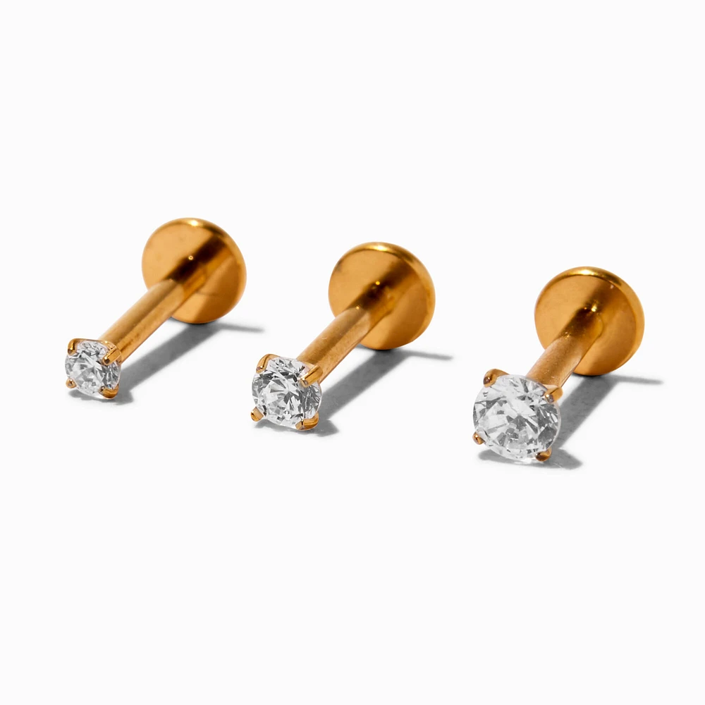 Gold 16G Crystal Labret Lip Studs - 3 Pack