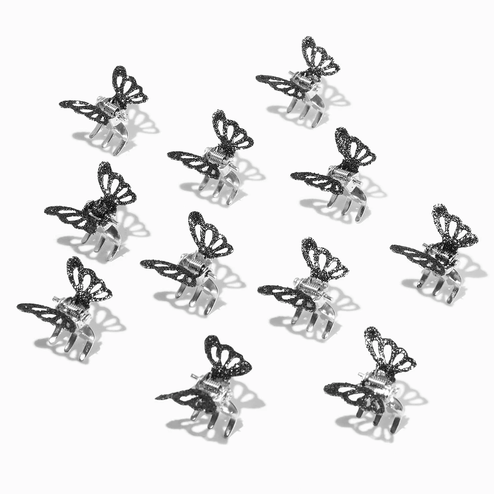 Glittery Black Butterfly Mini Hair Claws - 12 Pack