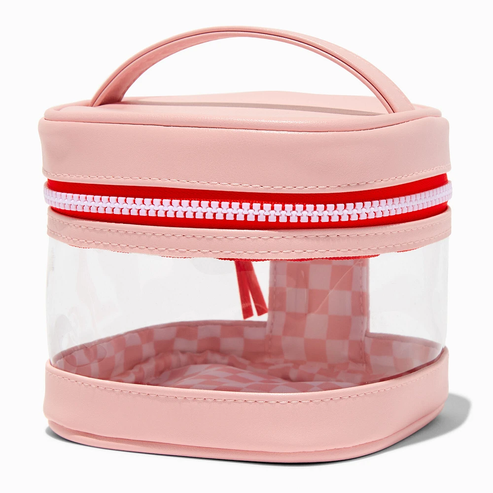 Pink Checkered Square Makeup Bag