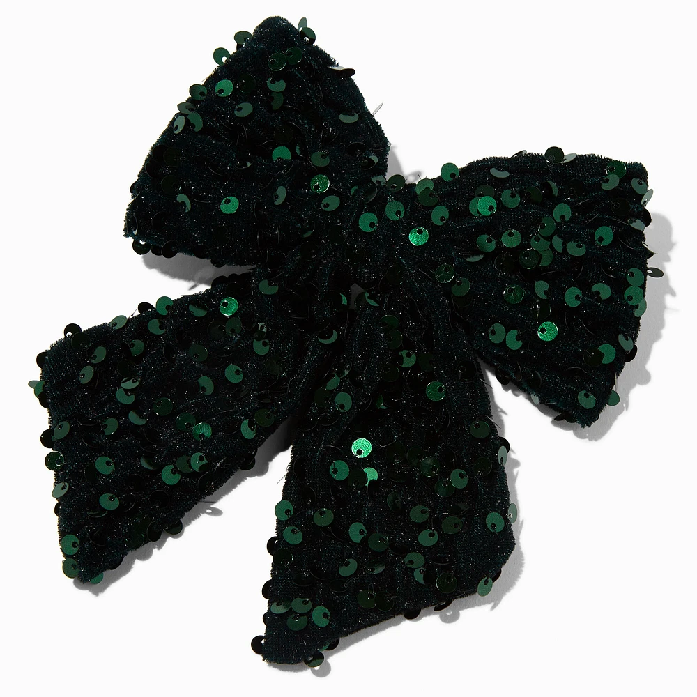 Emerald Sequin Hair Bow Clip