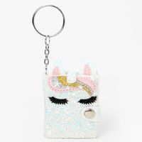 Glitter Unicorn Mini Diary Keychain - White
