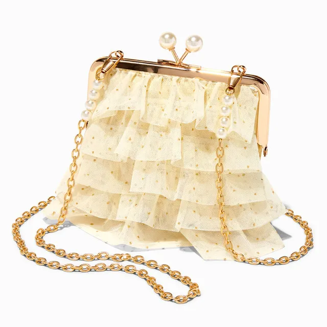 Claire's Club Special Occasion Chiffon Bow Crossbody Bag | White
