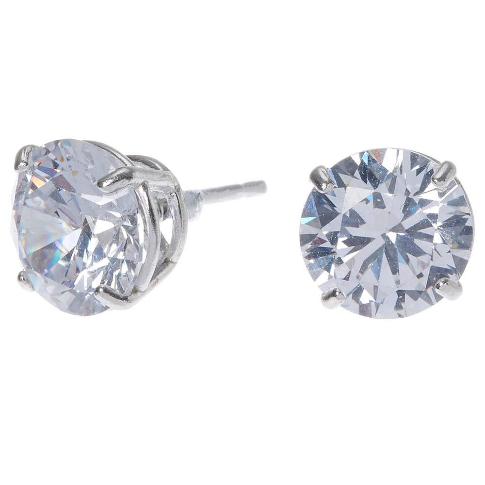 C LUXE by Claire's Sterling Silver Cubic Zirconia 8mm Round Stud Earrings