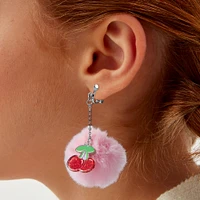 Cherry Pom Pom Clip-On Drop Earrings