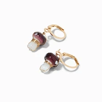 Gold 15MM Brown Mushroom Huggie Hoop Earrings