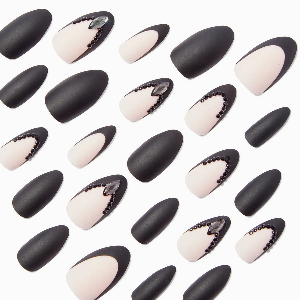 Black Tips Bling Stiletto Vegan Faux Nail Set - 24 Pack