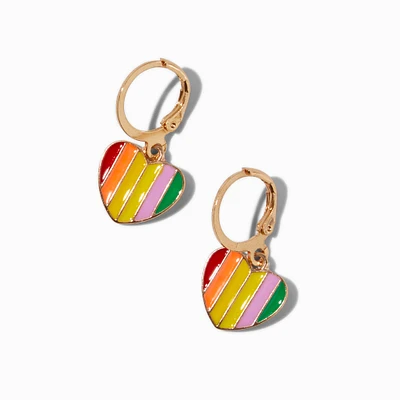 Rainbow Heart Charm Huggie Hoop Earrings