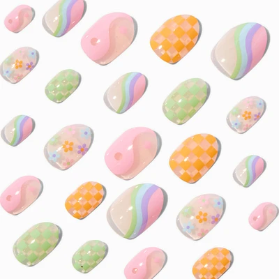 Pastel Icons Stiletto Press On Faux Nail Set - 24 Pack