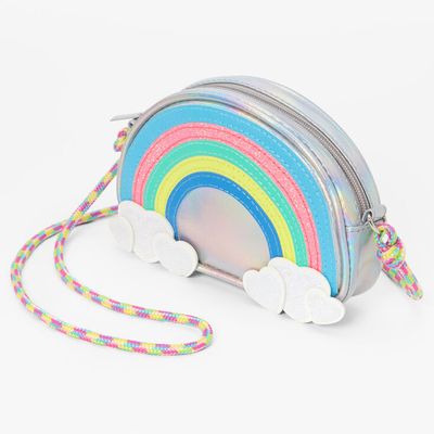 Claire's Club Silver Holographic Rainbow Crossbody Bag