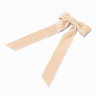 Taupe Velvet Long Tail Hair Bow Clip