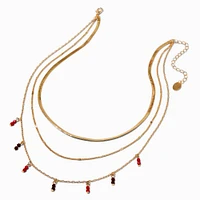 Pink & Burgundy Bead Gold-tone Multi-Strand Necklace