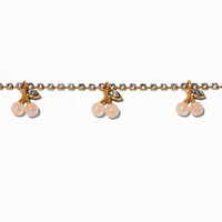 Gold-tone Crystal Cup Chain Pearlized Cherry Charm Bracelet