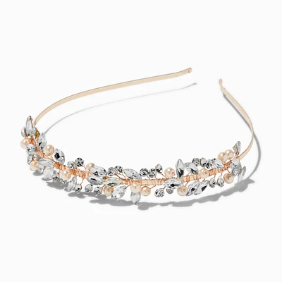 Rose Gold-tone Crystal Leaf & Pearl Headband