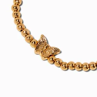 Butterfly Charm Gold-tone Shot Bead Stretch Bracelet