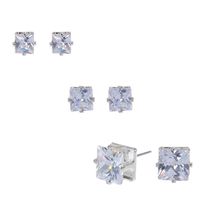 Silver Cubic Zirconia Square Stud Earrings - 5MM, 6MM, 7MM