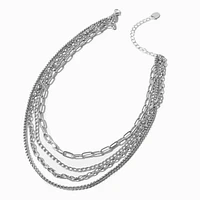 Rhodium Silver-tone Mixed Chain Multi-Strand Necklace