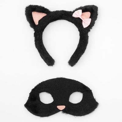 Claire's Club Cat Headband & Mask Set - Black, 2 Pack