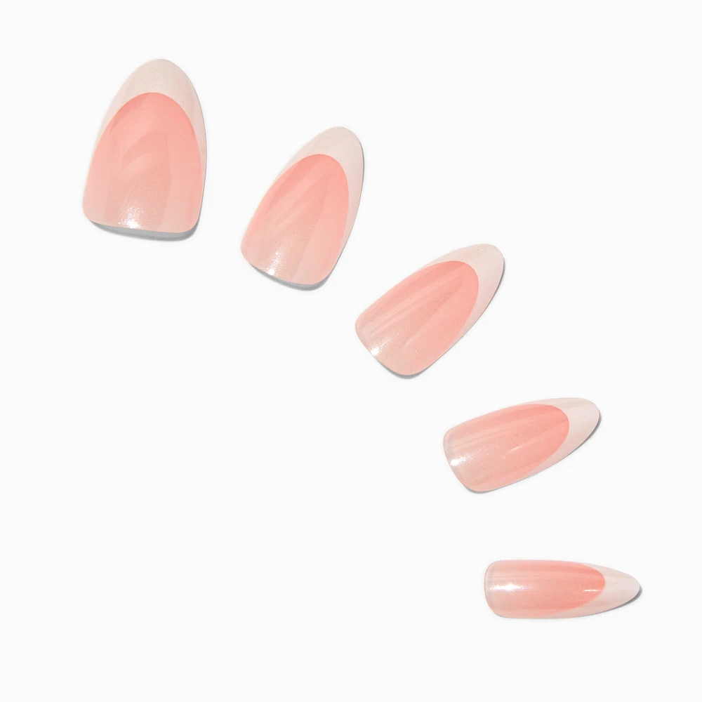 French Tip Glazed Long Almond Vegan Faux Nail Set - 24 Pack