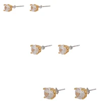 Gold-tone Cubic Zirconia 4mm, 5mm, & 6mm Round Stud Earrings