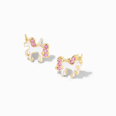 18kt Gold Plated White Unicorn Stud Earrings