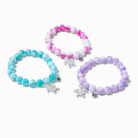 Best Friends Turtle Peace Sign Marble Beaded Stretch Bracelets - 3 Pack