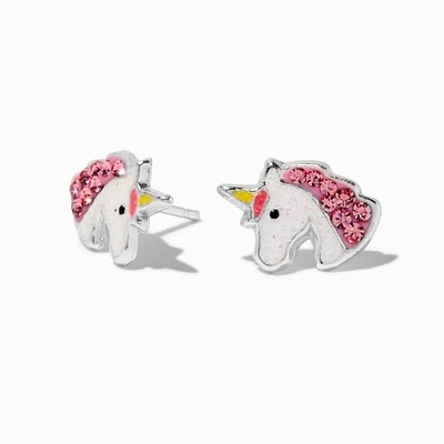 Sterling Silver Crystal Party Unicorn Stud Earrings