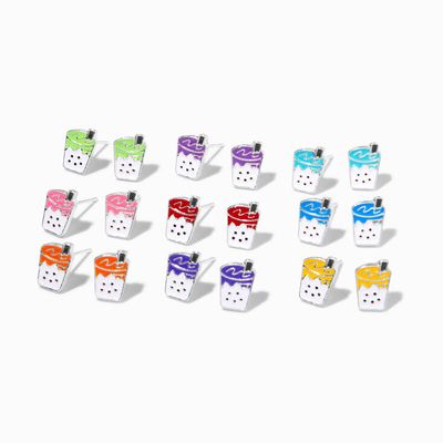 Rainbow Bubble Tea Stud Earrings - 9 Pack