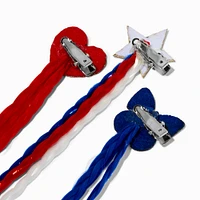 Red, White, & Blue Braided Faux Hair Snap Clips - 6 Pack
