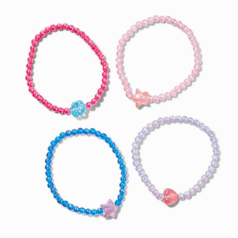 Claire's Club Holographic Jewel Tone Seed Bead Stretch Bracelets - 4 Pack