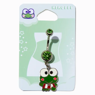 Keroppi® Silver-tone Stainless Steel Green Crystal Charm 14G Belly Bar