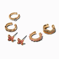 Gold-tone Butterfly Stud & Ear Cuff Earrings Stackables - 6 Pack