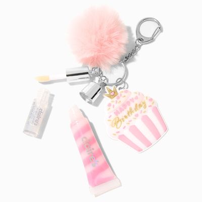 Claire's Club Happy Birthday Pink Cupcake Lip Gloss Keychain
