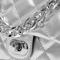 Quilted Silver Chrome Crossbody Bag