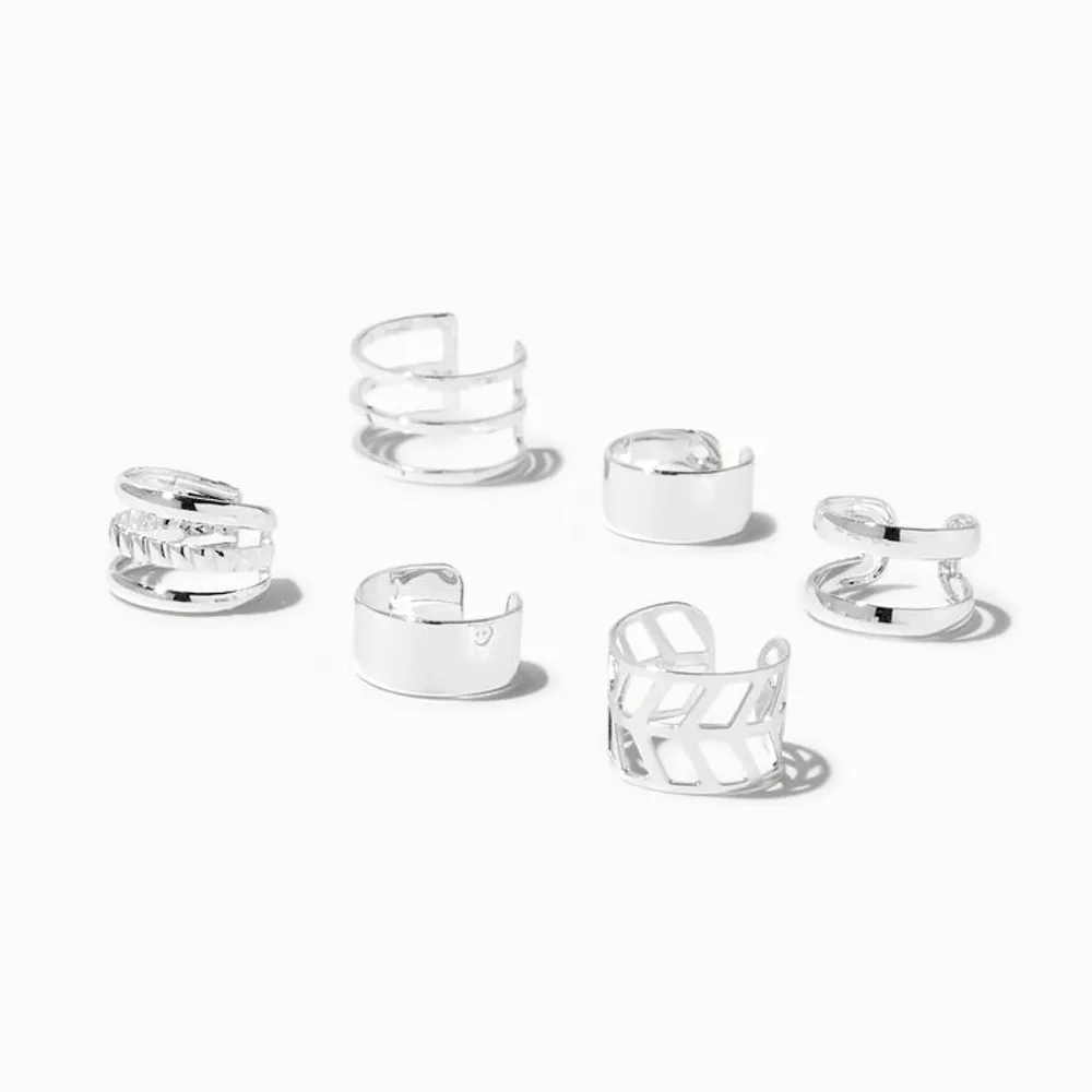 Silver Geometric Ear Cuffs - 6 Pack
