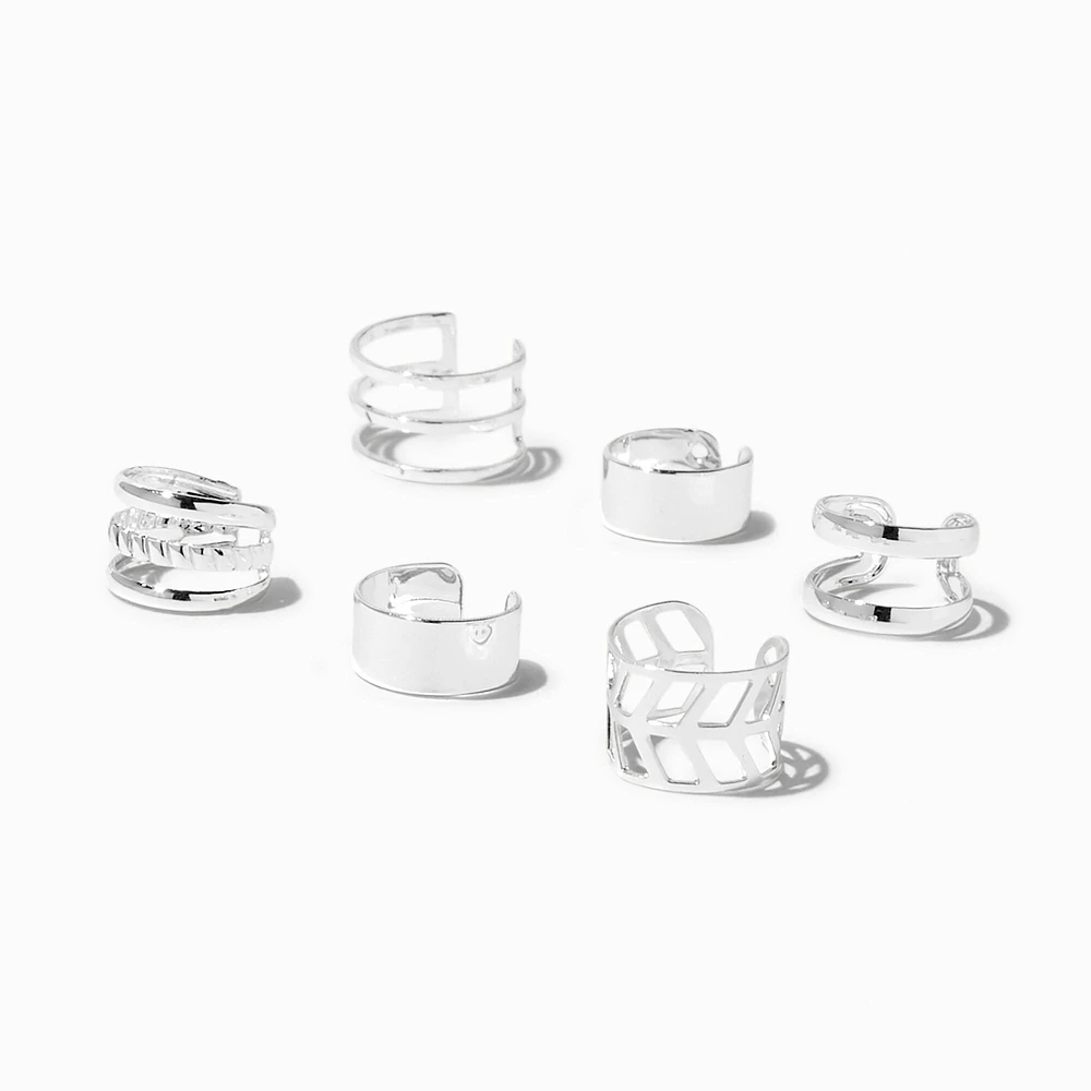 Silver Geometric Ear Cuffs - 6 Pack